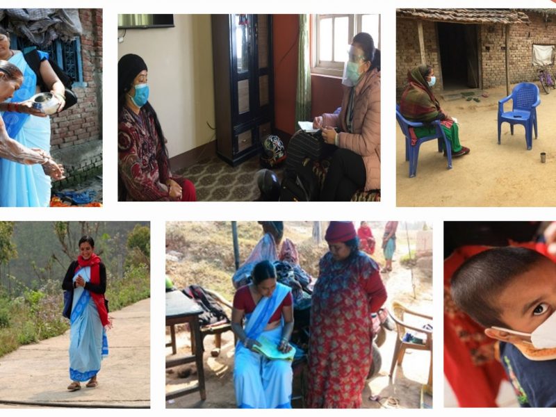 a montage of 6 images showing community health workers active in Nepal