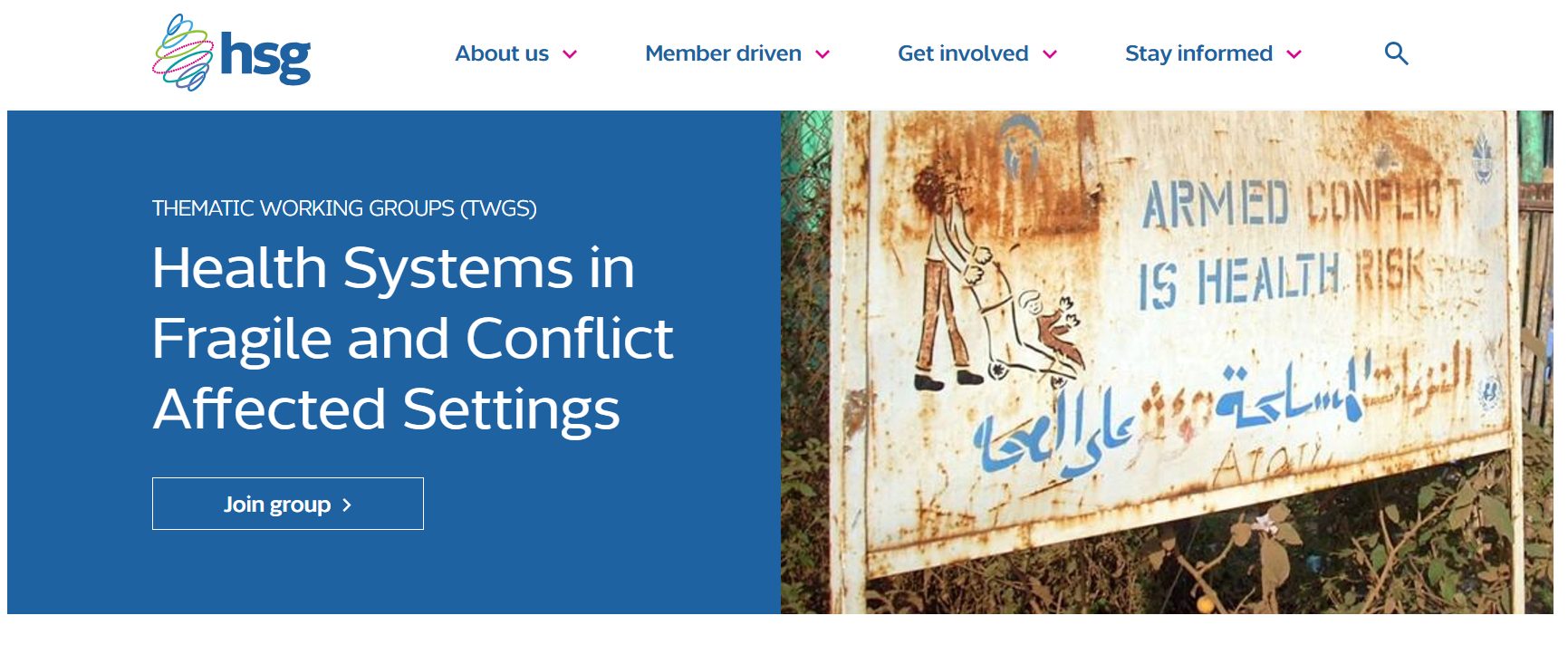 Screengrab of the homepage of the Thematic Working Group on Health Systems in Fragile and Conflict-Affected Settings