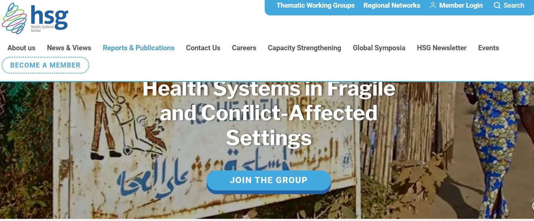 Screengrab of the homepage of the Thematic Working Group on Health Systems in Fragile and Conflict-Affected Settings