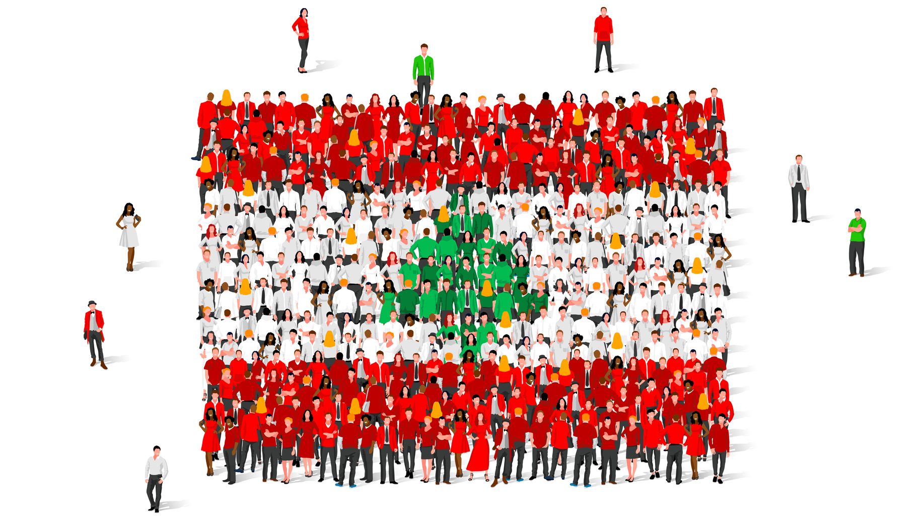 An illustration of the Lebanese flag made up of lots of little people